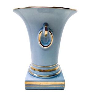 Vintage 1930’s Art Deco Elegant Blue With Gold Trimmed Footed Door Knocker Vase